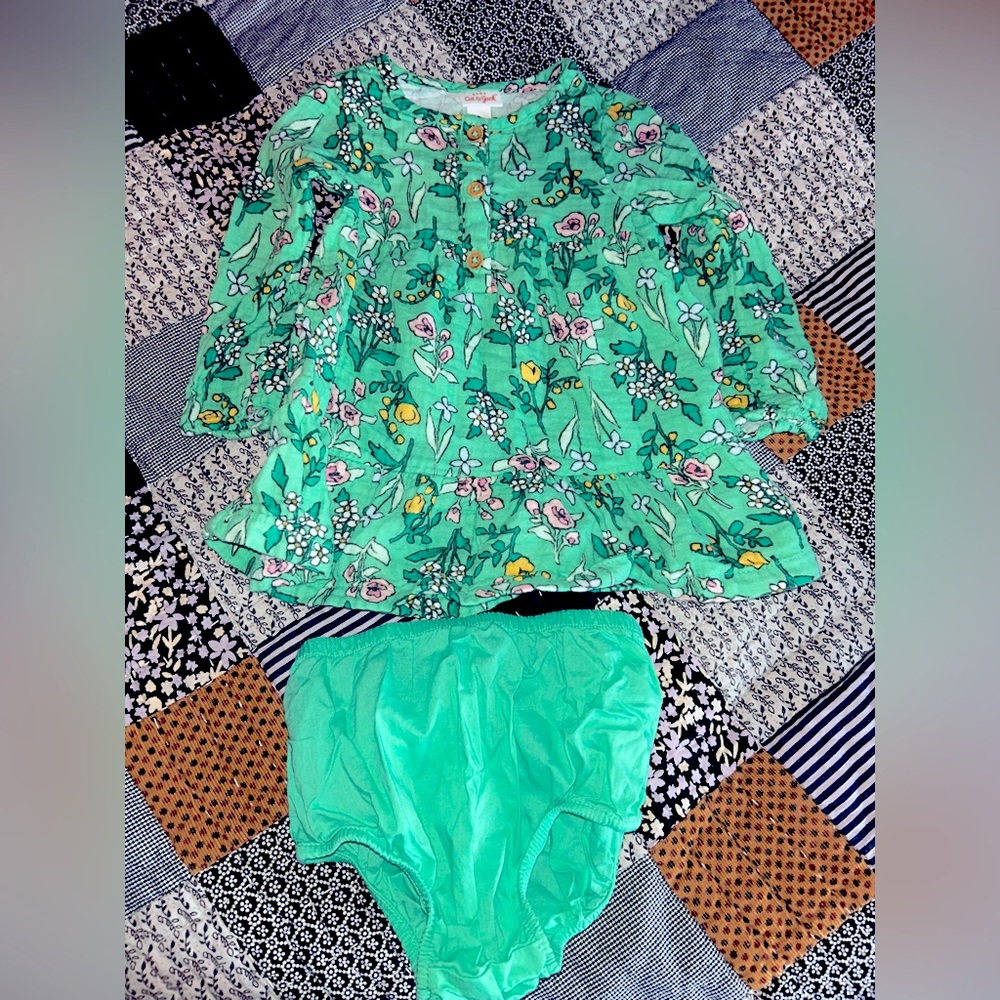 Floral Green Baby Dress with Bloomers